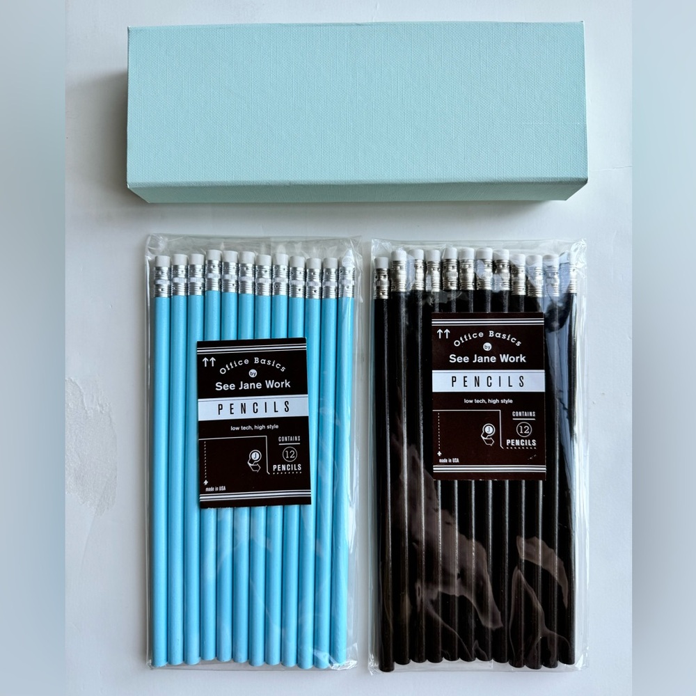 See Jane Work Office Supplies (24) Blue & Black Pencils + Magnetic Pencil Case